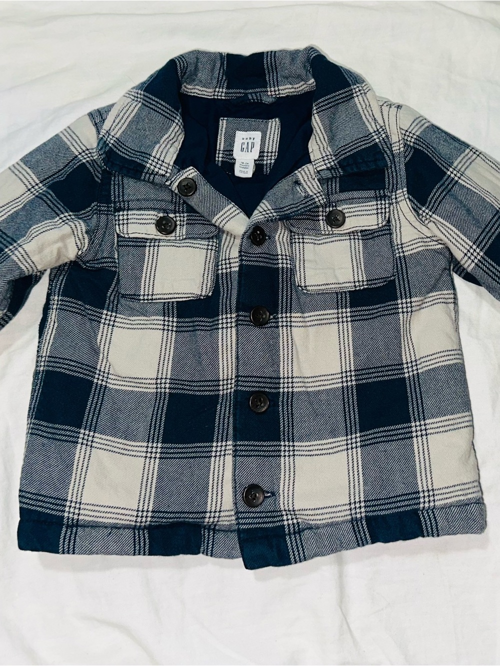 GAP Kids Navy and White Plaid Pea Coat